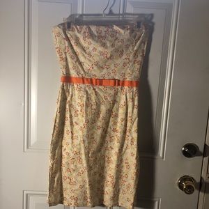 Scott strapless midi dress with orange fabric belt size Medium vintage
